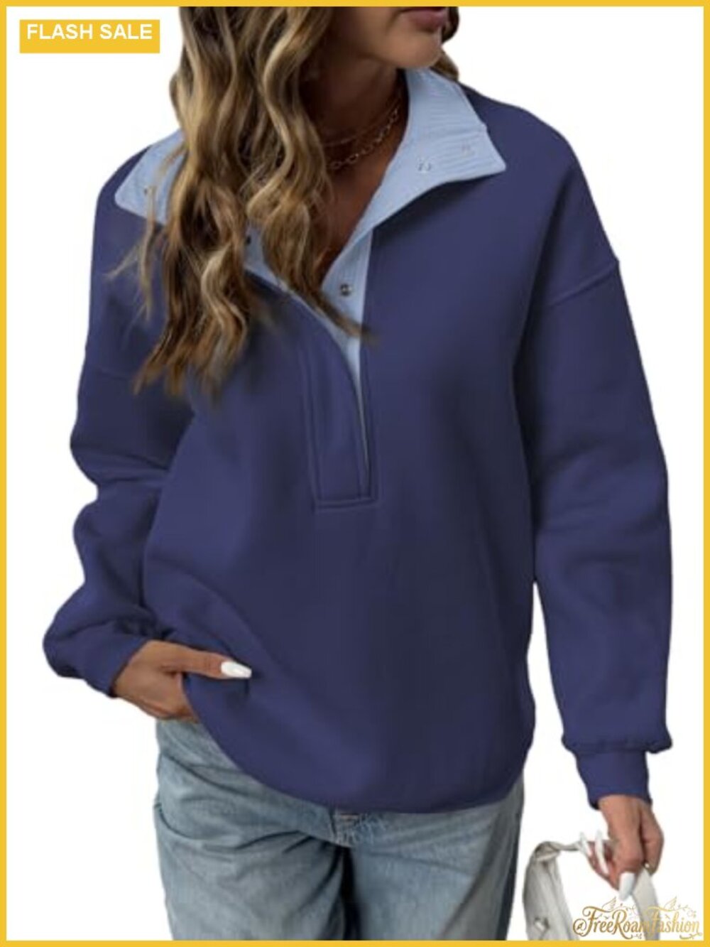 Mock Neck Henley Sweatshirt Oversized Long Sleeve Pullover